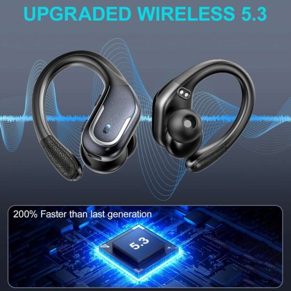 Wireless Headphones, Earbuds Wireless Running With ENC Noise Cancelling Mic, BT 5.3 Earphones 3D Deep Bass Over Ear, Sports Ear Buds Earhooks For IOS/Android
