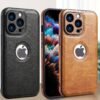 Logo View Compatible With IPhone 15/14/13/12 Pro Max Case Slim Premium Vegan Leather Classic Luxury Elegant Thin Cover, Shockproof Full Protection