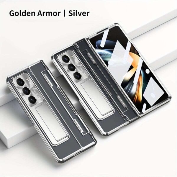 Suitable For Samsung Z Fold 5 Transparent Mobile Phone Case Flat And Full Hinged Folding Protective Case Electroplated Lens Film Mobile Phone Protective Case