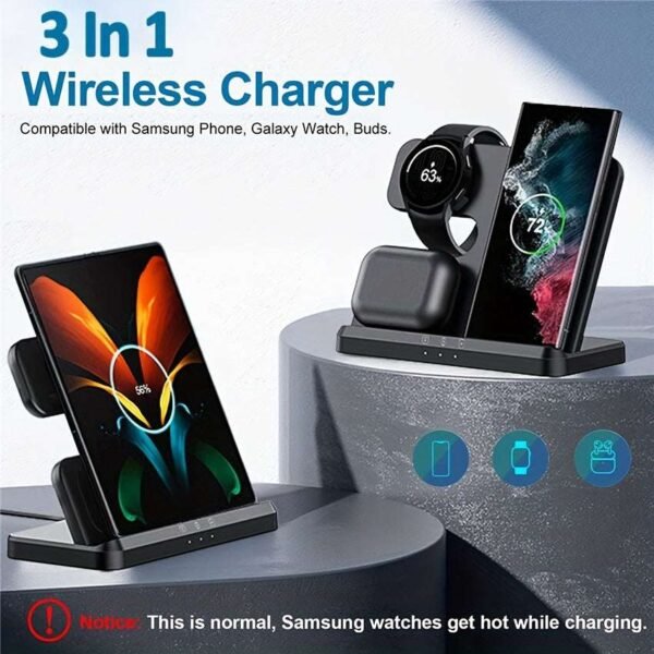 3 In 1 Fast Wireless Charger Stand For Samsung S22 S21 S20 Fold 4 For Galaxy Watch 5 Pro 4 3 Active 2/1 Buds Charging Dock Station