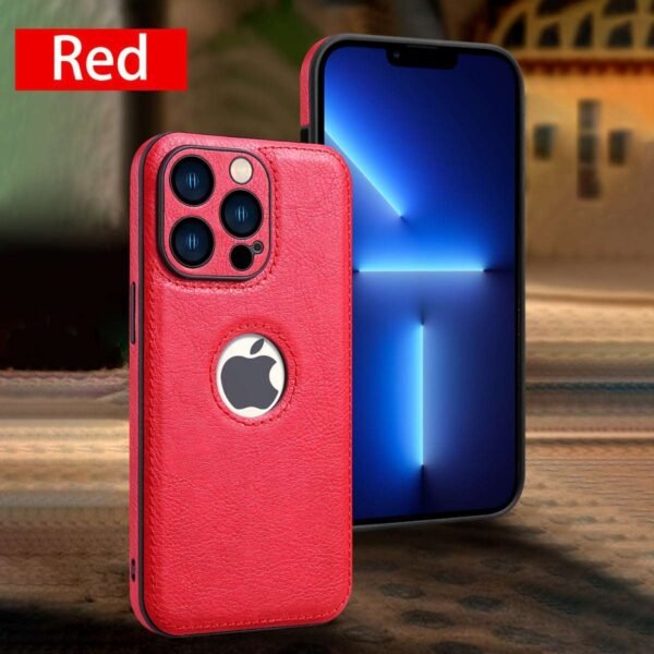 Logo View Compatible With IPhone 15/14/13/12 Pro Max Case Slim Premium Vegan Leather Classic Luxury Elegant Thin Cover, Shockproof Full Protection