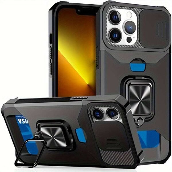 Shockproof Hard Phone Case With Metal Stand And Card Slot For IPhone 15 Pro Max 14 Pro Max 13 Pro Max 12 Pro Max 11 Pro Max