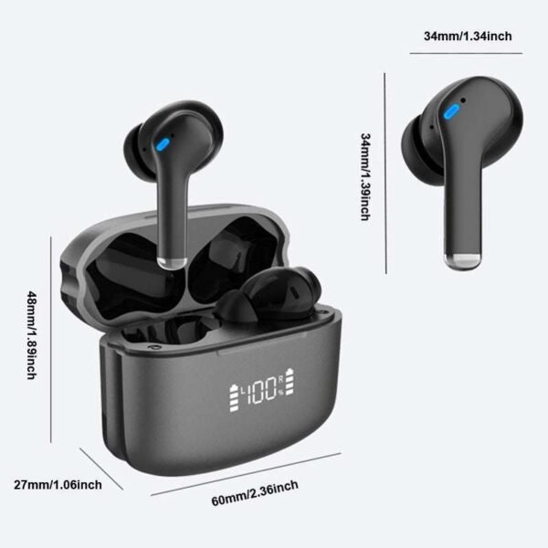 1pc Wireless BT Earbuds Noise Reduction Headphones HiFi Stereo Earphones In-Ear Headset With Mic And LED Power Display Charging Case For Women & Men