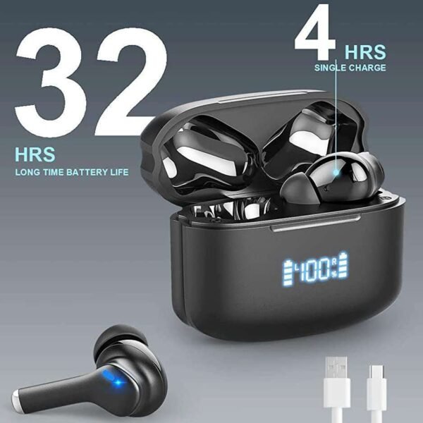 1pc Wireless BT Earbuds Noise Reduction Headphones HiFi Stereo Earphones In-Ear Headset With Mic And LED Power Display Charging Case For Women & Men