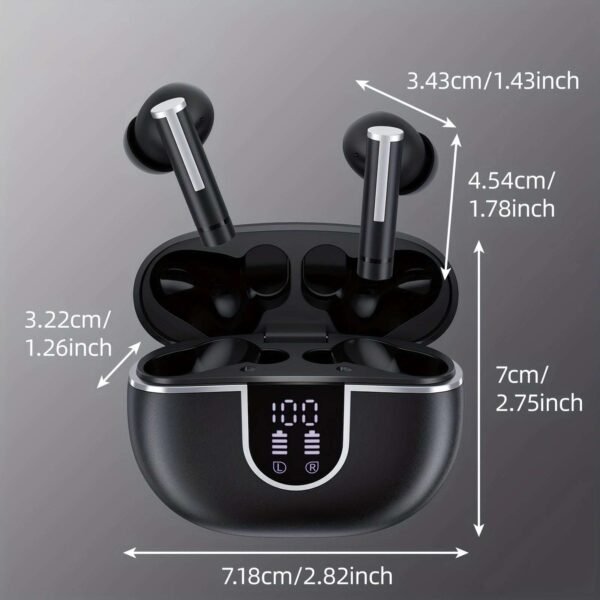 Wireless Stereo Earbuds with LED Power Display, Waterproof in-Ear Earphones with Wireless Charging Case, ENC Noise Cancelling Headphones, Sport Headset with Mic for Smartphone