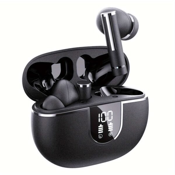 Wireless Stereo Earbuds with LED Power Display, Waterproof in-Ear Earphones with Wireless Charging Case, ENC Noise Cancelling Headphones, Sport Headset with Mic for Smartphone