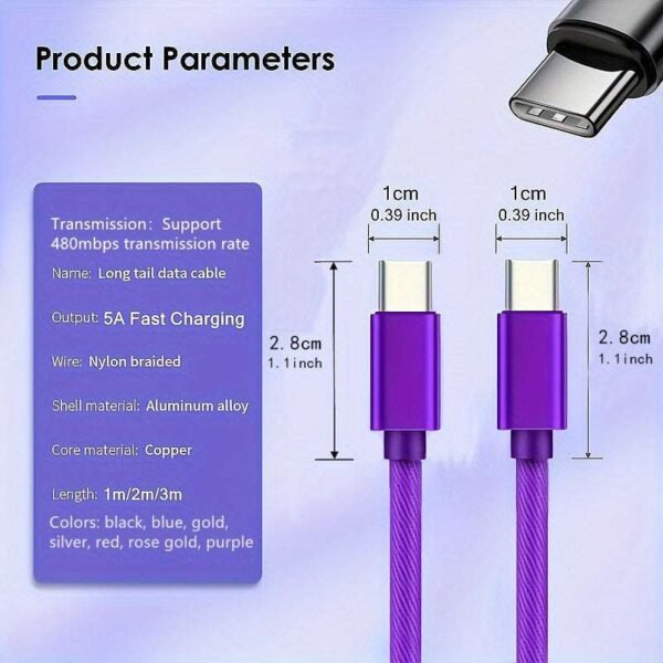 5A 60W USB C To Type C Cable USB PD Fast Charging Charger Cable With LED Display Wire Cord USB-C 5A TypeC USBC Cable For Macbook Pro Air Laptop, For IPhone 15 Pro Max Samsung Mobile Phone Data Cable