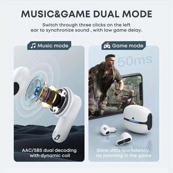 Langsdom Theta BT 5.3 Wireless Earbuds, Dual Mode for Game & Music, ENC Talking Noise Canceling Compatible with iOS, Android, Tablets