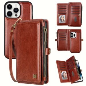 Wallet Zipper Magnetic Suction Handbag Phone Case For iPhone 11 12 13 14 15 Pro Plus ProMax
