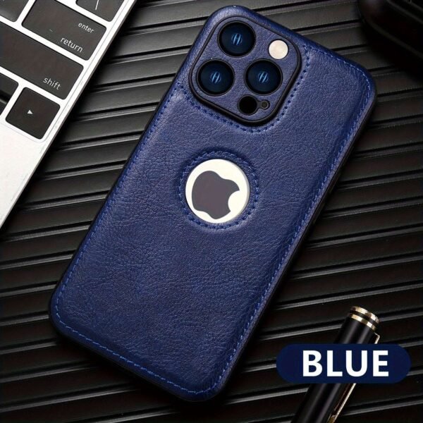 Logo View Compatible With IPhone 15/14/13/12 Pro Max Case Slim Premium Vegan Leather Classic Luxury Elegant Thin Cover, Shockproof Full Protection