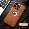 Logo View Compatible With IPhone 15/14/13/12 Pro Max Case Slim Premium Vegan Leather Classic Luxury Elegant Thin Cover, Shockproof Full Protection
