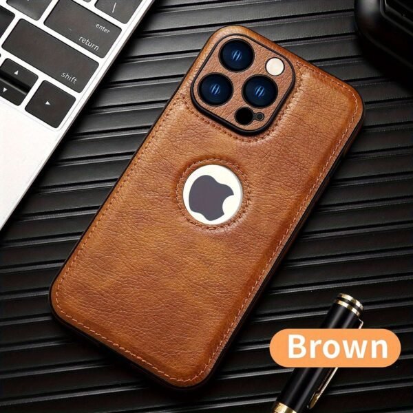 Logo View Compatible With IPhone 15/14/13/12 Pro Max Case Slim Premium Vegan Leather Classic Luxury Elegant Thin Cover, Shockproof Full Protection