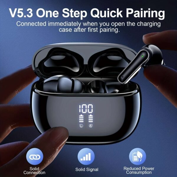 Wireless Earbuds BT Earbuds Built In Noise Reduction Mic  With LED Power Display Charging Case Stereo Bass Earphones Clear Call Earphones For Sports Workout
