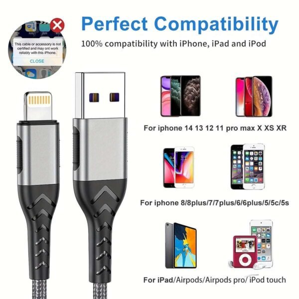 3.3ft/6.6ft/9.9ft Nylon High-Speed USB Fast Charging Data Cable For Iphone 14 13 12 11 Pro Max X XR XS 8 7 For MacBook, IPad, IPad Air, Airpods