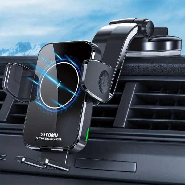 Wireless Car Charger, 15W Qi Fast Charging Dashboard Car Charger Phone Holder, Compatible with iPhone 14 13 12 11, Samsung S23 S22 S21 S20, etc.