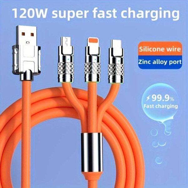1pc/2pcs/3pcs Multi-Charging Cable 3-In-1 Type-C Data Ultra-Fast Charging Cable For Iphone/Type-C/Samsung/Xiaomi And More MFI Certificate