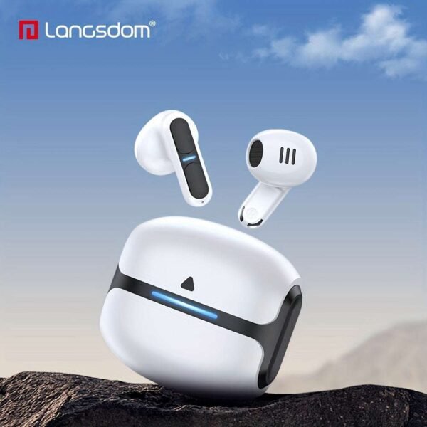 Langsdom Theta BT 5.3 Wireless Earbuds, Dual Mode for Game & Music, ENC Talking Noise Canceling Compatible with iOS, Android, Tablets