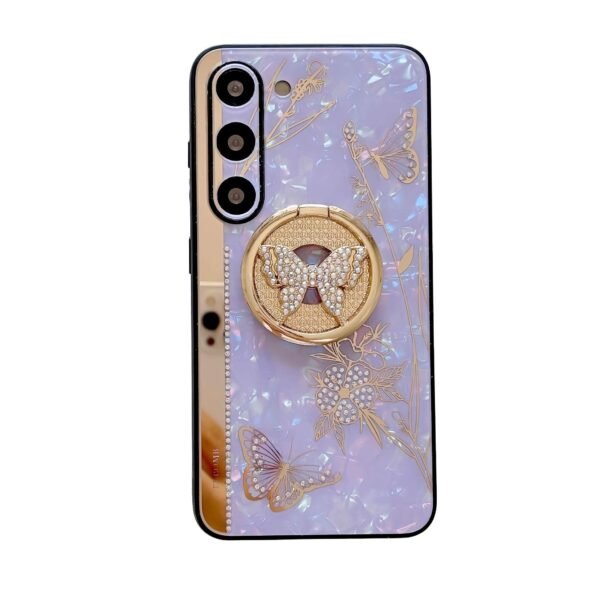 For Samsung Galaxy S23 FE/S23+/S23/S22+/S22/S21 Ultra/S21+/S21/A52 Phone Case Ladies Girl, Luxury Cute Sparkling Rhinestone Butterfly Flower Design With Ring Stand, Electroplated Glitter Girl Hard Case