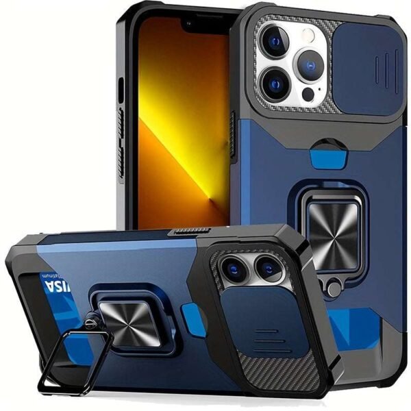 Shockproof Hard Phone Case With Metal Stand And Card Slot For IPhone 15 Pro Max 14 Pro Max 13 Pro Max 12 Pro Max 11 Pro Max