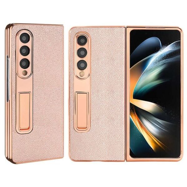 Electroplated Artificial Leather Phone Case For Samsung Galaxy Z Fold 5 4 3 Fold5 Fold4 Fold3 Mobile Cover With Hidden Bracket