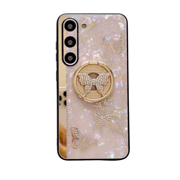 For Samsung Galaxy S23 FE/S23+/S23/S22+/S22/S21 Ultra/S21+/S21/A52 Phone Case Ladies Girl, Luxury Cute Sparkling Rhinestone Butterfly Flower Design With Ring Stand, Electroplated Glitter Girl Hard Case