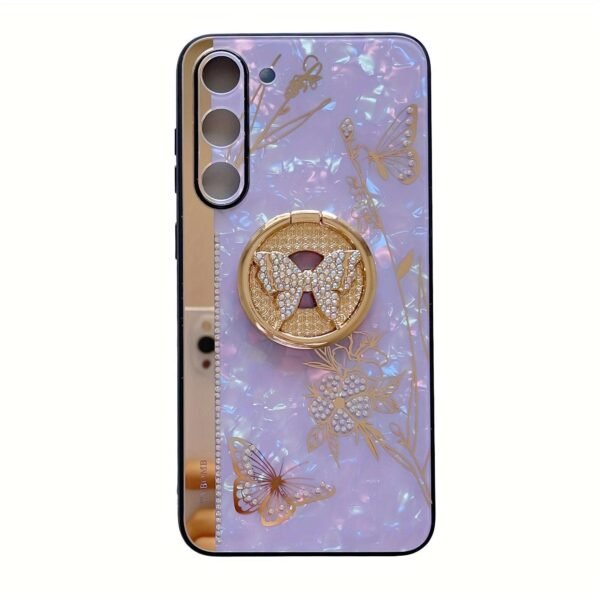 For Samsung Galaxy S23 FE/S23+/S23/S22+/S22/S21 Ultra/S21+/S21/A52 Phone Case Ladies Girl, Luxury Cute Sparkling Rhinestone Butterfly Flower Design With Ring Stand, Electroplated Glitter Girl Hard Case