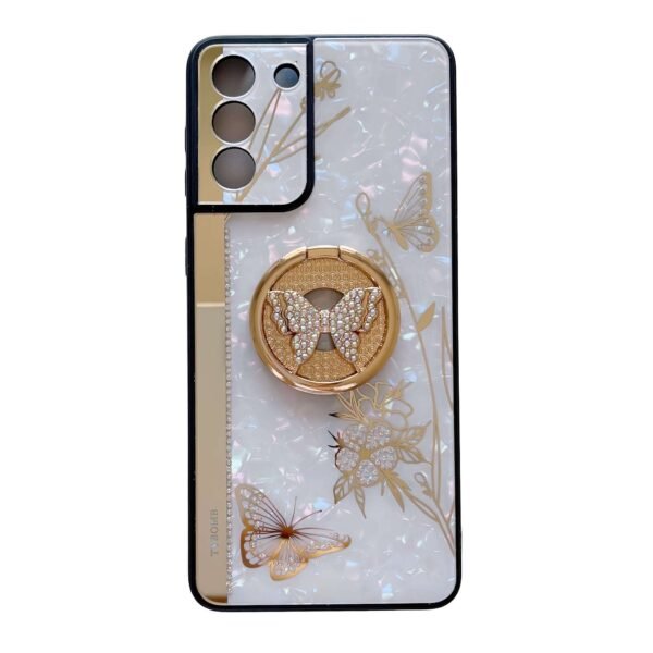 For Samsung Galaxy S23 FE/S23+/S23/S22+/S22/S21 Ultra/S21+/S21/A52 Phone Case Ladies Girl, Luxury Cute Sparkling Rhinestone Butterfly Flower Design With Ring Stand, Electroplated Glitter Girl Hard Case
