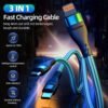 3 In 1 Cable For IPhone/Type-C/Android, 6A Super Fast Charging Data Cable For IPhone 15 14 13 12 11 XR XS Mas 8 7 6 6s Plus For Samsung, Google, Moto, Xiaomi Charger Cable For Car Use
