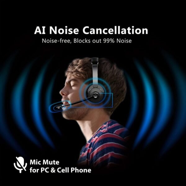 Wireless Headset With AI Noise Canceling, BT Headset With Microphone, V5.0 On Ear Headphone With USB Dongle & Mute Button Handsfree 26hrs For PC/Laptop/Smart Phone
