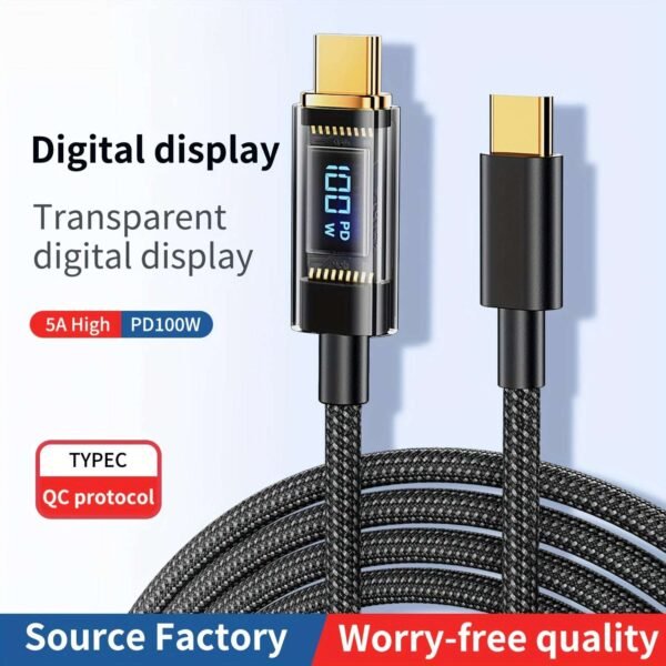 PD100W Digital Readout Data Cable Fast Charge 5A Double-head Type-c Cable For Iphone Android