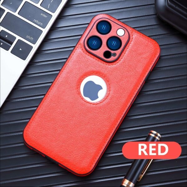 Logo View Compatible With IPhone 15/14/13/12 Pro Max Case Slim Premium Vegan Leather Classic Luxury Elegant Thin Cover, Shockproof Full Protection