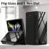 For Samsung Z Fold5 Glass Painted Mechanical Gear Pattern Mobile Phone Case Folding Screen Flip Pen Slot Faux Leather Glass Mobile Phone Case Business Special Simple Protective Cover