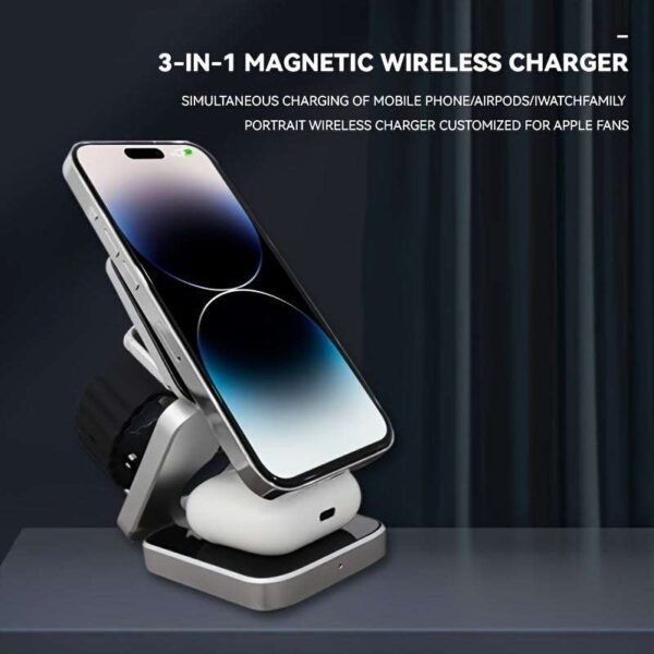 Three-in-one Folding Magnetic Suction Folding Wireless Charger, Plug And Play, Mobile Phone Earphone Watch Charging At The Same Time, Type-C Input, Maximum Output Mobile Phone 15W Watch 3W Earphone 5W