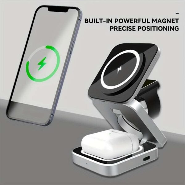 Three-in-one Folding Magnetic Suction Folding Wireless Charger, Plug And Play, Mobile Phone Earphone Watch Charging At The Same Time, Type-C Input, Maximum Output Mobile Phone 15W Watch 3W Earphone 5W