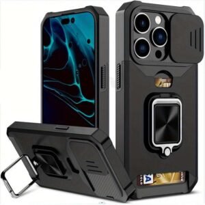 Shockproof Hard Phone Case With Metal Stand And Card Slot For IPhone 15 Pro Max 14 Pro Max 13 Pro Max 12 Pro Max 11 Pro Max
