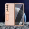 Electroplated Artificial Leather Phone Case For Samsung Galaxy Z Fold 5 4 3 Fold5 Fold4 Fold3 Mobile Cover With Hidden Bracket