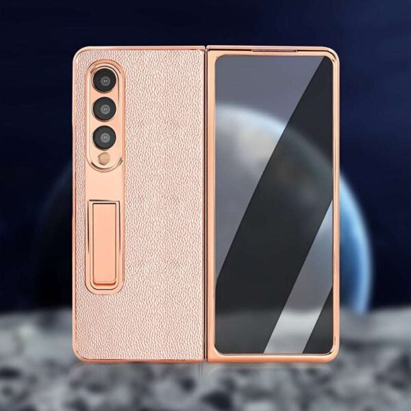 Electroplated Artificial Leather Phone Case For Samsung Galaxy Z Fold 5 4 3 Fold5 Fold4 Fold3 Mobile Cover With Hidden Bracket