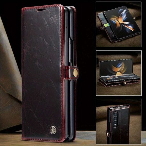 1pc New Genuine Leather Magnetic Flip Case Phone Cover For Samsung Galaxy Z Fold4 Z Fold3 5G Wallet Card Phone Case