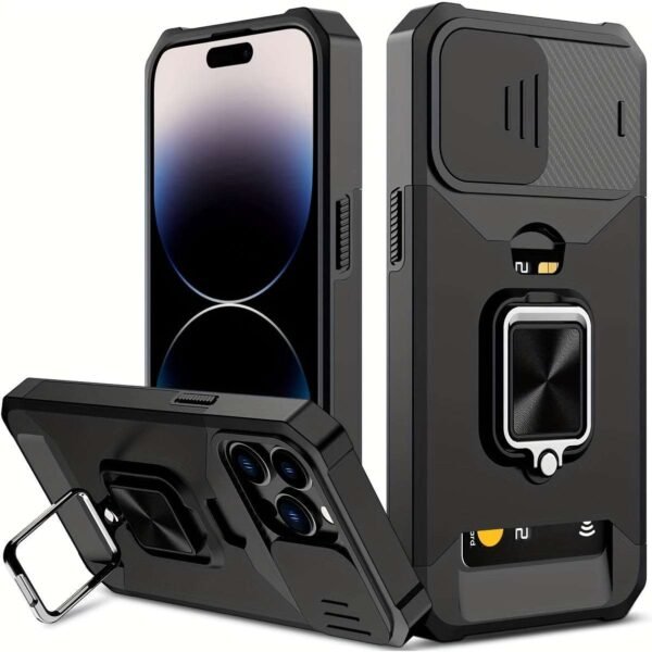 Shockproof Hard Phone Case With Metal Stand And Card Slot For IPhone 15 Pro Max 14 Pro Max 13 Pro Max 12 Pro Max 11 Pro Max