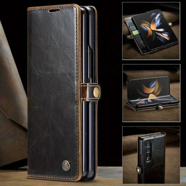 1pc New Genuine Leather Magnetic Flip Case Phone Cover For Samsung Galaxy Z Fold4 Z Fold3 5G Wallet Card Phone Case