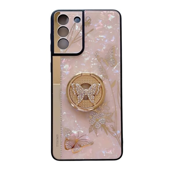 For Samsung Galaxy S23 FE/S23+/S23/S22+/S22/S21 Ultra/S21+/S21/A52 Phone Case Ladies Girl, Luxury Cute Sparkling Rhinestone Butterfly Flower Design With Ring Stand, Electroplated Glitter Girl Hard Case