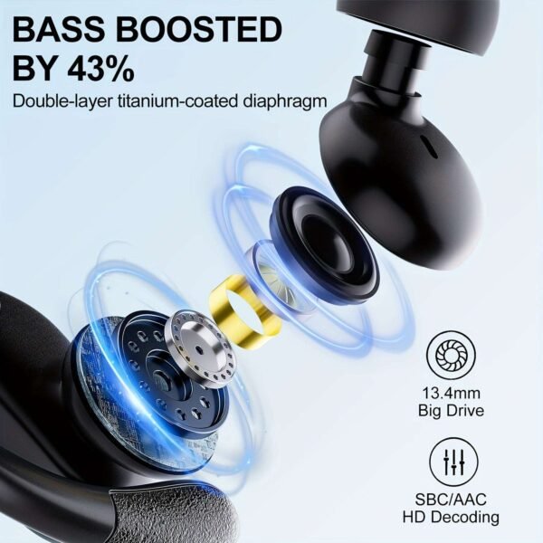 New Wireless Earbuds for Running Sports, Noise Cancelling Wireless Earphones with Earhooks Pure Bass Sound, Over Ear Headphones with Dual-LED Display, Earphones Built-in Microphone, Noise Cancelling Headset