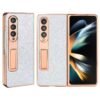 Electroplated Artificial Leather Phone Case For Samsung Galaxy Z Fold 5 4 3 Fold5 Fold4 Fold3 Mobile Cover With Hidden Bracket