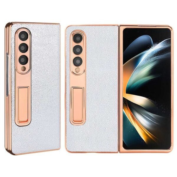 Electroplated Artificial Leather Phone Case For Samsung Galaxy Z Fold 5 4 3 Fold5 Fold4 Fold3 Mobile Cover With Hidden Bracket