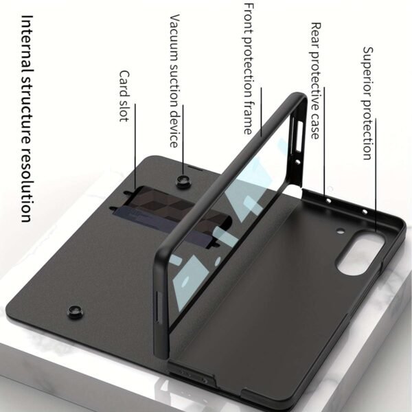 For Samsung Z Fold5 Glass Painted Mechanical Gear Pattern Mobile Phone Case Folding Screen Flip Pen Slot Faux Leather Glass Mobile Phone Case Business Special Simple Protective Cover