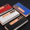 Electroplated Artificial Leather Phone Case For Samsung Galaxy Z Fold 5 4 3 Fold5 Fold4 Fold3 Mobile Cover With Hidden Bracket
