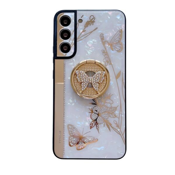 For Samsung Galaxy S23 FE/S23+/S23/S22+/S22/S21 Ultra/S21+/S21/A52 Phone Case Ladies Girl, Luxury Cute Sparkling Rhinestone Butterfly Flower Design With Ring Stand, Electroplated Glitter Girl Hard Case