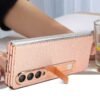Electroplated Artificial Leather Phone Case For Samsung Galaxy Z Fold 5 4 3 Fold5 Fold4 Fold3 Mobile Cover With Hidden Bracket