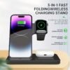 TIMESS-Foldable 3 in 1 fast charging station, 15W Wireless Charger Stand for iPhone 15,14,13,12,11/Pro/Max/Mini/Plus, X, XR, XS/Max, SE,8/Plus, suitable for iWatch 1-9, suitable for Airpods 3/2/Pro