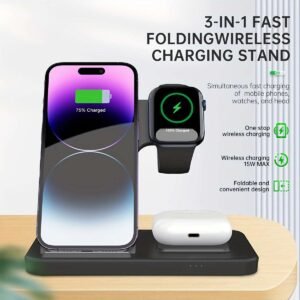 TIMESS-Foldable 3 in 1 fast charging station, 15W Wireless Charger Stand for iPhone 15,14,13,12,11/Pro/Max/Mini/Plus, X, XR, XS/Max, SE,8/Plus, suitable for iWatch 1-9, suitable for Airpods 3/2/Pro
